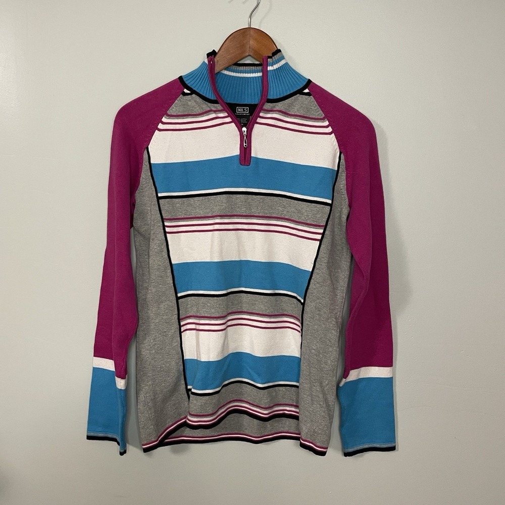 NILS‎ Sportswear Women's Multicolor 1/4 Zip Pullover knit Sweater Size M